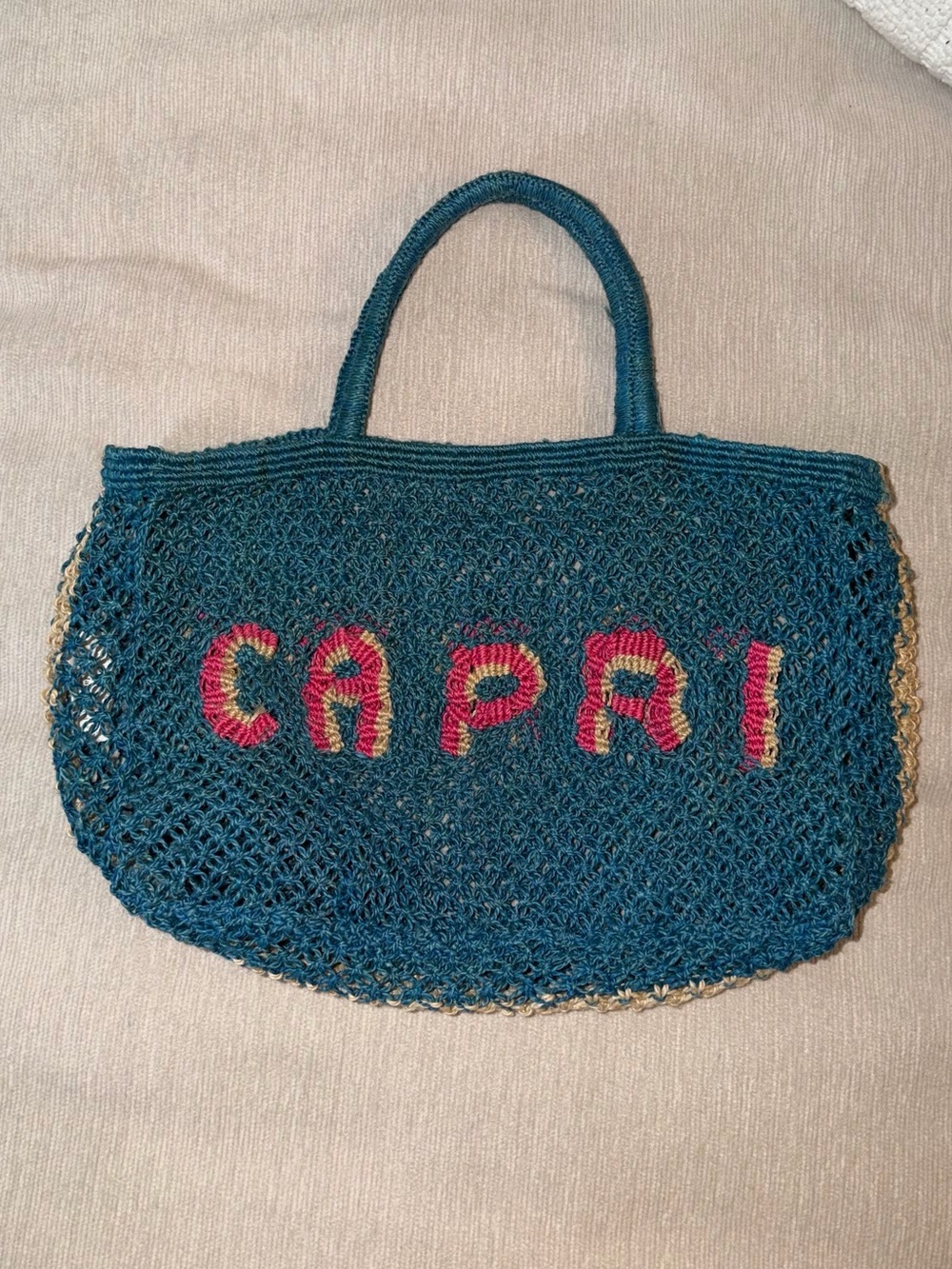 The Jacksons CAPRI Teal Crochet Tote Bag Purse Beach Pool Handmade Blue Knit